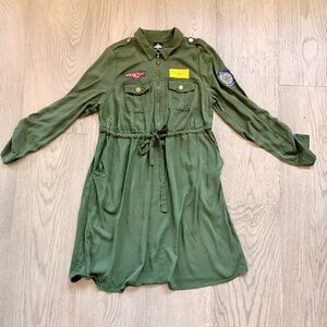 Torrid Her Universe Captain Marvel Patchwork Dress Shirt Olive Womens  Sz 00